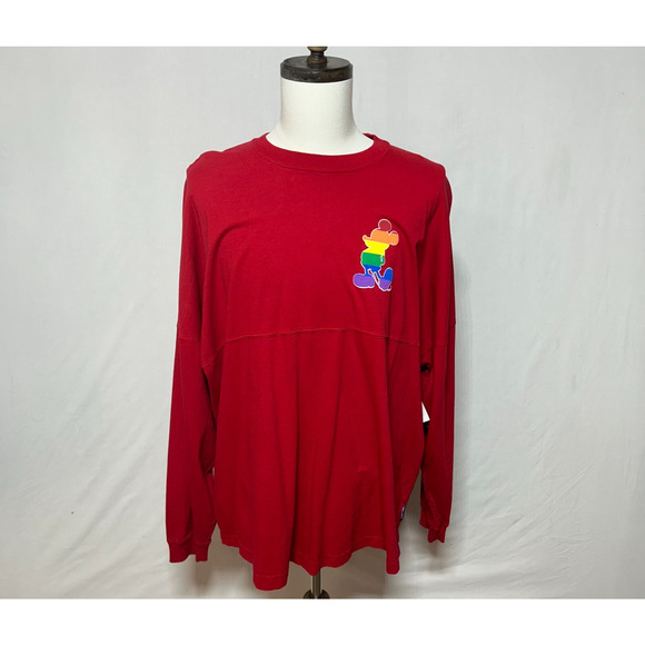 Disney Parks Spirt Jersey Mens XL Red Mickey Mouse Rainbow Pride Cast Member NWT - Picture 2 of 11